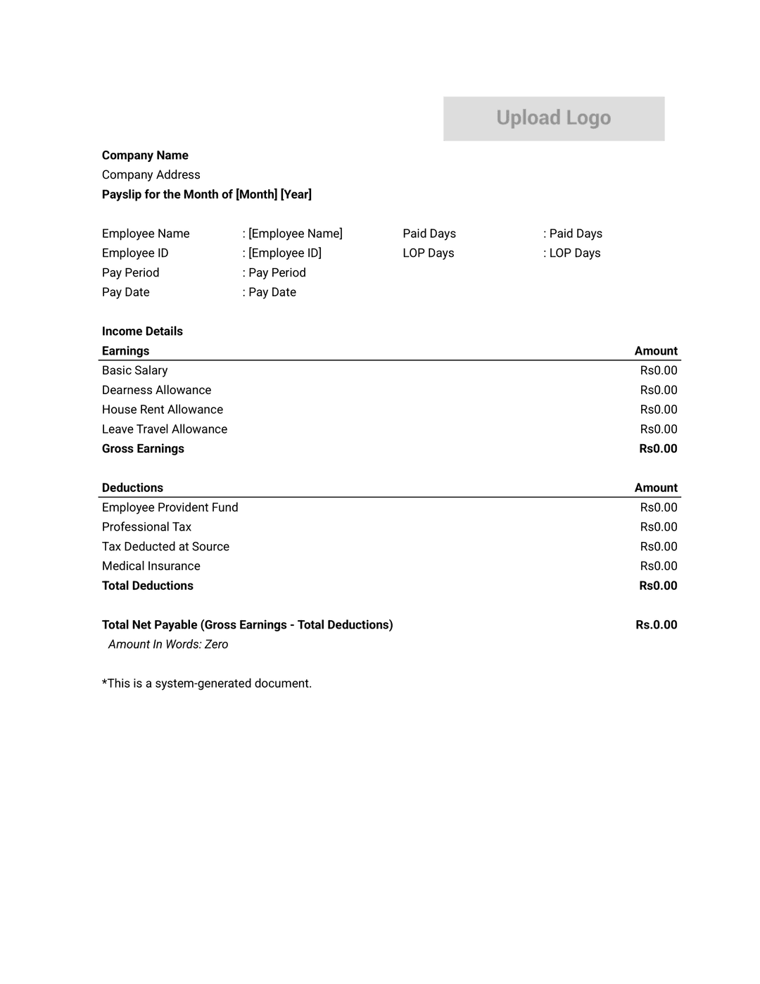 Preview of Professional Salary Slip Format