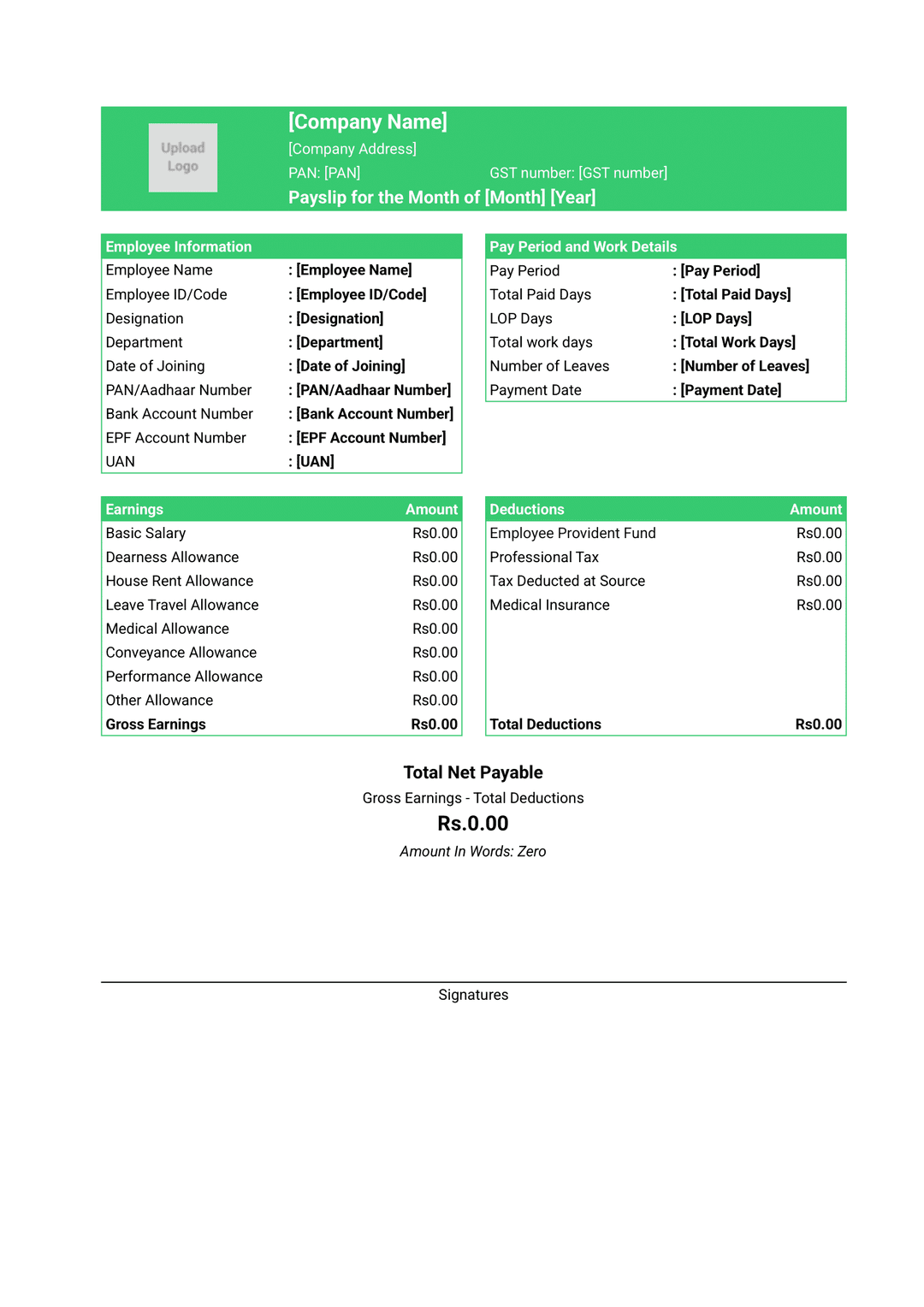 Preview of Detailed Salary Slip Format